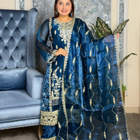 Exclusive Royal Blue Velvet Three Peace Set (A-7001)