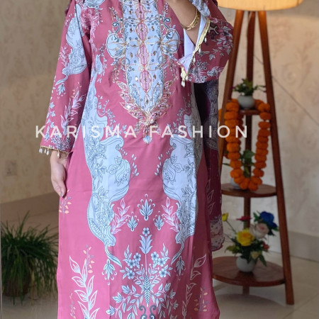 Premium Work Mirror Embroidery Dubai Silk 3-Piece Set (A-4001)