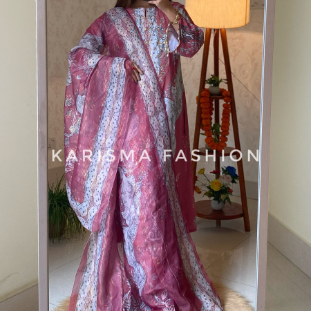 Premium Work Mirror Embroidery Dubai Silk 3-Piece Set (A-4001)