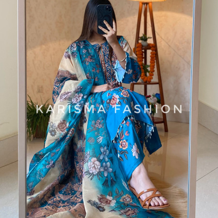 Premium Work Mirror Embroidery Dubai Silk 3-Piece Set (A-4001)