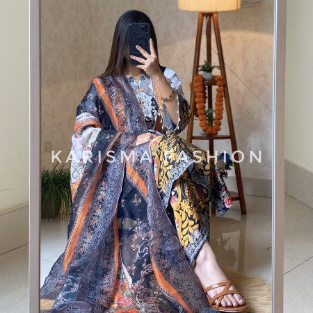 Premium Work Mirror Embroidery Dubai Silk 3-Piece Set (A-4001)