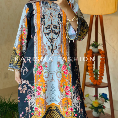 Premium Work Mirror Embroidery Dubai Silk 3-Piece Set (A-4001)