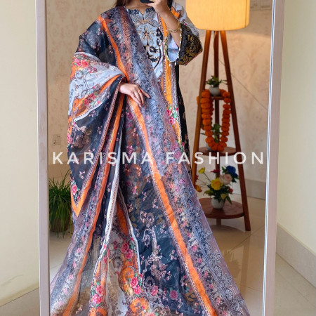Premium Work Mirror Embroidery Dubai Silk 3-Piece Set (A-4001)