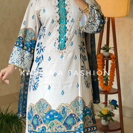 Premium Work Mirror Embroidery Dubai Silk 3-Piece Set (A-4001)