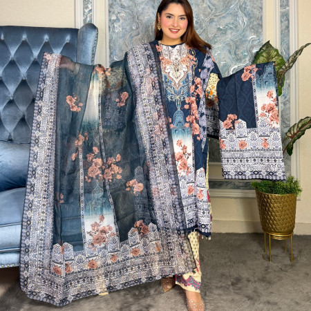 Premium Work Mirror Embroidery Dubai Silk 3-Piece Set (A-2001)