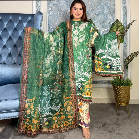 Premium Work Mirror Embroidery Dubai Silk 3-Piece Set (A-3001)