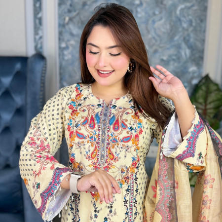 Premium Work Mirror Embroidery Dubai Silk 3-Piece Set (A-3001)