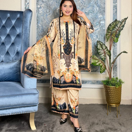 Premium Sequence Embroidery Work Dubai Silk 3-Piece Set (A-6001)