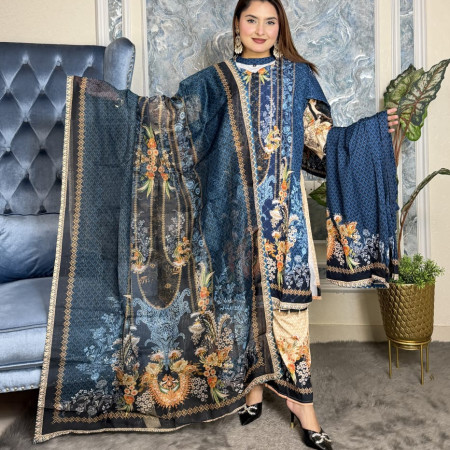 Premium Sequence Embroidery Work Dubai Silk 3-Piece Set (A-6001)