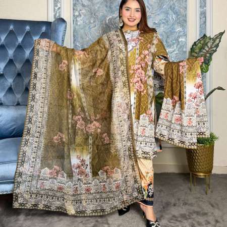 Premium Sequence Embroidery Work Dubai Silk 3-Piece Set (A-6001)