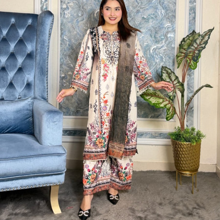 Premium Work Mirror Embroidery Dubai Silk 3-Piece Set (A-8001)