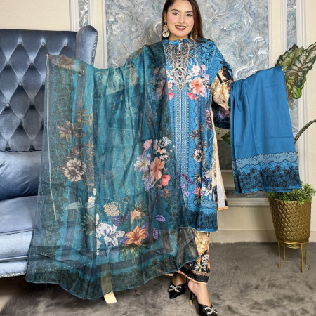 Premium Work Mirror Embroidery Dubai Silk 3-Piece Set (A-8001)