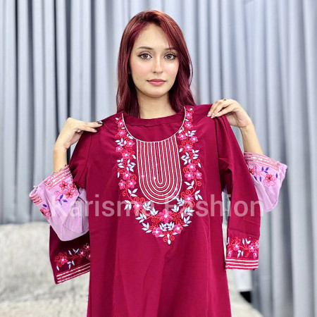 Popcorn Fabrics Sequin Embroidery Work Kurti (A-9001)