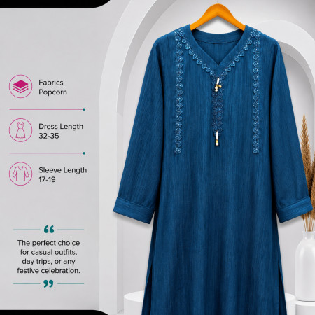 Popcorn Fabrics Sequin Embroidery Work Kurti (A-9001)