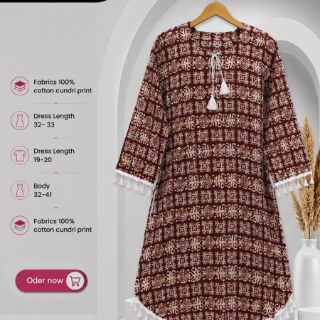 Stylish Cotton Cundri Print Kurti (A-9001)