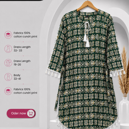 Stylish Cotton Cundri Print Kurti (A-9001)