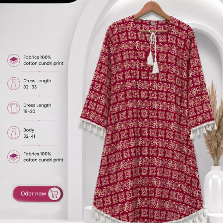Stylish Cotton Cundri Print Kurti (A-9001)