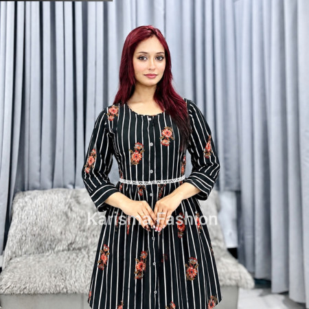 Jafran Fabrics Open Button Semi Long Shirt Kurti (A-9001)