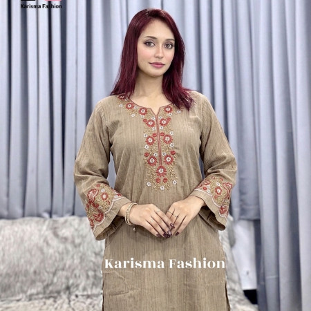 Popcorn Fabrics Embroidery Work Kurti (A-9001)