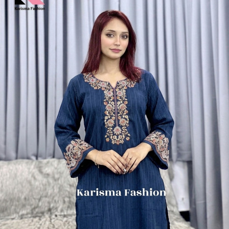 Popcorn Fabrics Embroidery Work Kurti (A-9001)