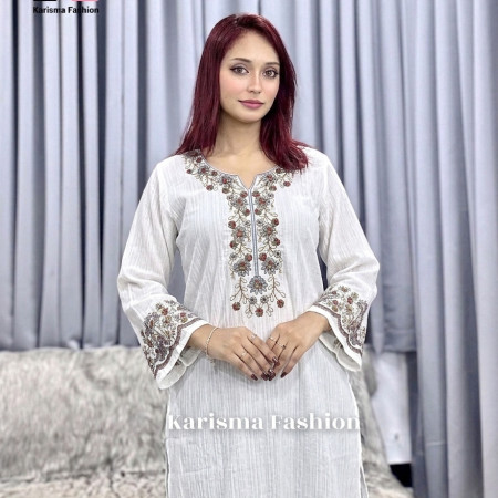 Popcorn Fabrics Embroidery Work Kurti (A-9001)