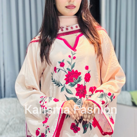 Karisma Pakistani Floral Classic Printed Lace Work 3-Piece Set (A-1002)
