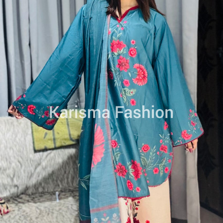 Karisma Pakistani Floral Classic Printed Lace Work 3-Piece Set (A-1002)