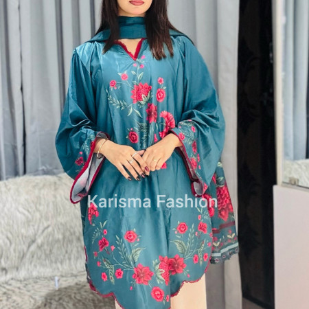 Karisma Pakistani Floral Classic Printed Lace Work 3-Piece Set (A-1002)