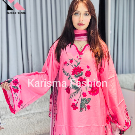 Karisma Pakistani Floral Classic Printed Lace Work 3-Piece Set (A-1002)