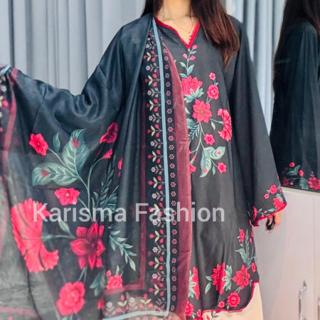Karisma Pakistani Floral Classic Printed Lace Work 3-Piece Set (A-1002)