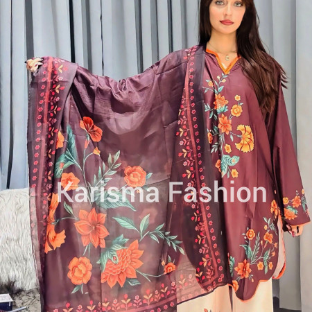 Karisma Pakistani Floral Classic Printed Lace Work 3-Piece Set (A-1002)